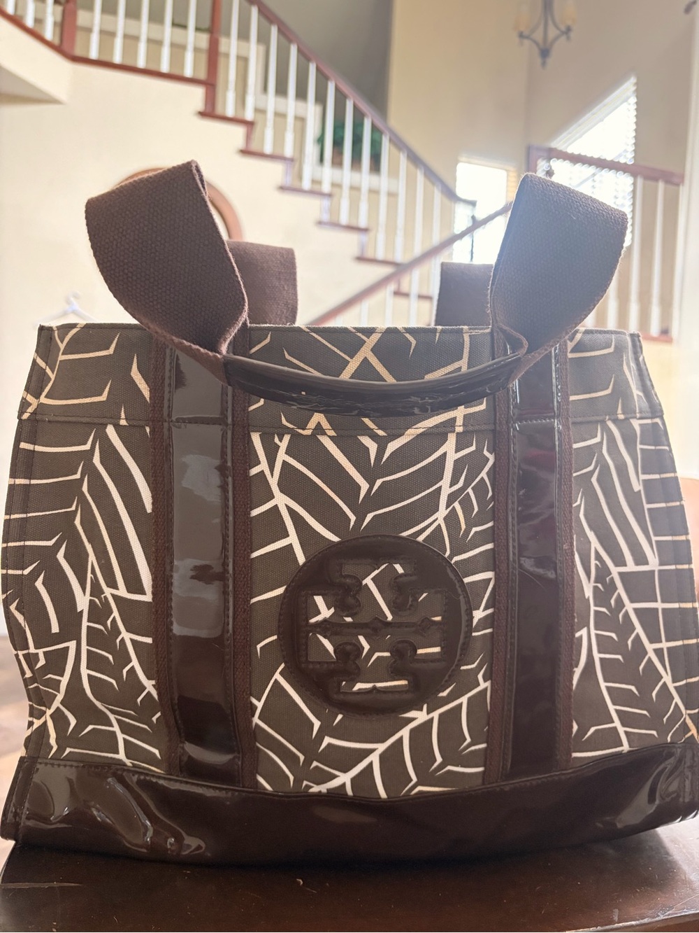 Tory Burch Brown and Cream Logo Tote